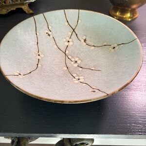 Japense Sakura Hand-Painted Cherry Blossom Ceramic Bowl Pale blue